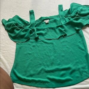 J. Crew Green Sleeveless Ruffled Blouse